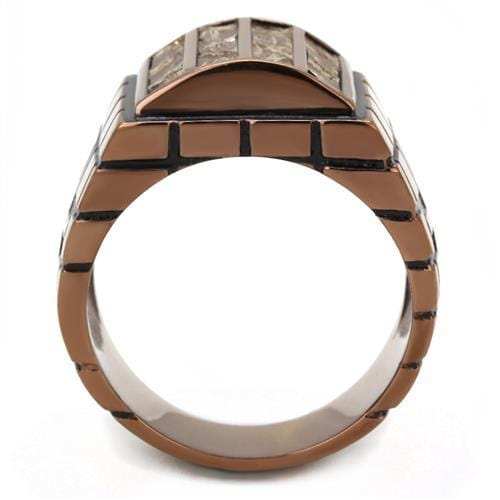 TK3077 - IP Coffee light Stainless Steel Ring with Leather in Multi Color - Alamode - Flyclothing LLC