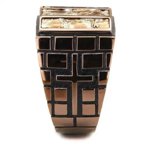 TK3077 - IP Coffee light Stainless Steel Ring with Leather in Multi Color - Alamode - Flyclothing LLC