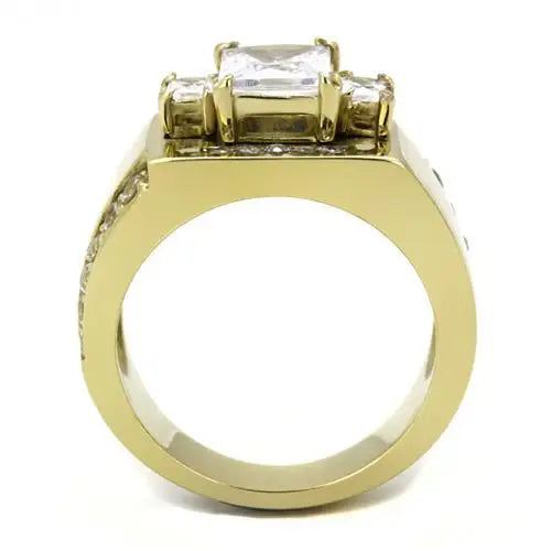 TK3078 - IP Gold(Ion Plating) Stainless Steel Ring with AAA Grade CZ in Clear - Alamode - Flyclothing LLC