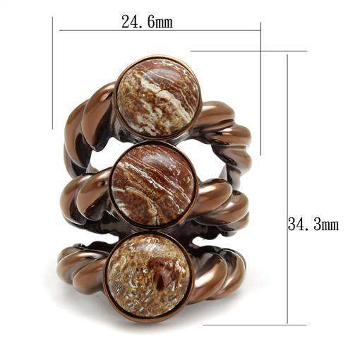 TK3081 - IP Coffee light Stainless Steel Ring with Semi-Precious Oligoclase in Multi Color - Alamode - Flyclothing LLC