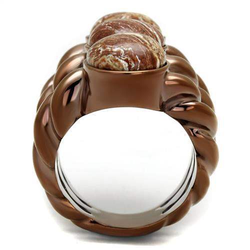 TK3081 - IP Coffee light Stainless Steel Ring with Semi-Precious Oligoclase in Multi Color - Alamode - Flyclothing LLC