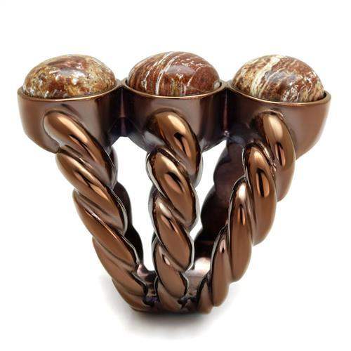 TK3081 - IP Coffee light Stainless Steel Ring with Semi-Precious Oligoclase in Multi Color - Alamode - Flyclothing LLC