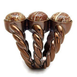 TK3081 - IP Coffee light Stainless Steel Ring with Semi-Precious Oligoclase in Multi Color - Alamode - Flyclothing LLC