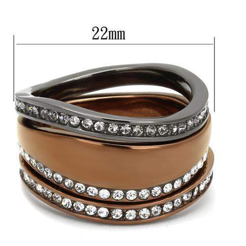 TK3082 - IP Light Black & IP Light coffee Stainless Steel Ring with Top Grade Crystal in Black Diamond - Alamode - Flyclothing LLC