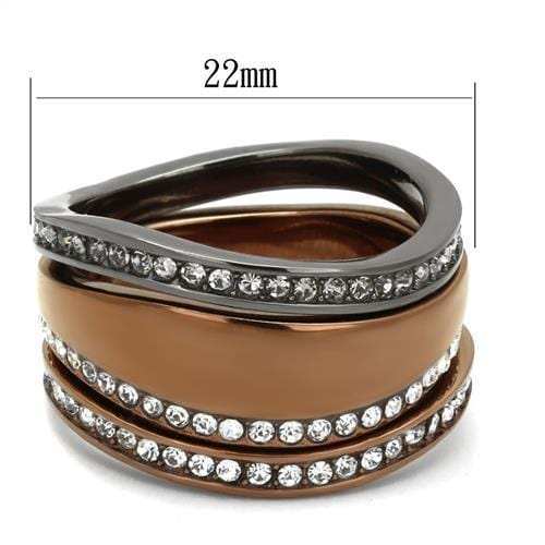 TK3082 - IP Light Black & IP Light coffee Stainless Steel Ring with Top Grade Crystal in Black Diamond - Alamode - Flyclothing LLC