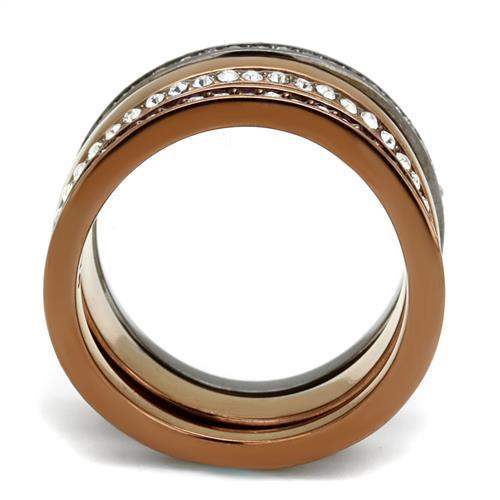 TK3082 - IP Light Black & IP Light coffee Stainless Steel Ring with Top Grade Crystal in Black Diamond - Alamode - Flyclothing LLC