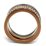 TK3082 - IP Light Black & IP Light coffee Stainless Steel Ring with Top Grade Crystal in Black Diamond - Alamode - Flyclothing LLC