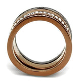 TK3082 - IP Light Black & IP Light coffee Stainless Steel Ring with Top Grade Crystal  in Black Diamond - Alamode