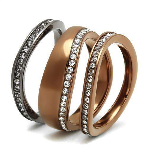 TK3082 - IP Light Black & IP Light coffee Stainless Steel Ring with Top Grade Crystal in Black Diamond - Alamode - Flyclothing LLC