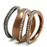 TK3082 - IP Light Black & IP Light coffee Stainless Steel Ring with Top Grade Crystal in Black Diamond - Alamode - Flyclothing LLC