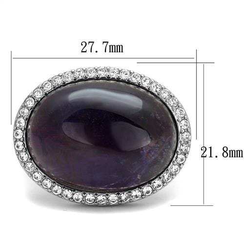TK3083 - High polished (no plating) Stainless Steel Ring with Semi-Precious Amethyst Crystal in Amethyst - Alamode - Flyclothing LLC