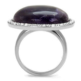 TK3083 - High polished (no plating) Stainless Steel Ring with Semi-Precious Amethyst Crystal in Amethyst - Alamode