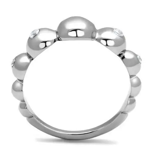 TK3087 - High polished (no plating) Stainless Steel Ring with AAA Grade CZ in Clear - Alamode - Flyclothing LLC