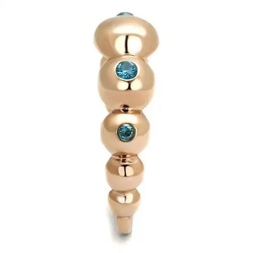 TK3088 - IP Rose Gold(Ion Plating) Stainless Steel Ring with AAA Grade CZ in Sea Blue - Alamode - Flyclothing LLC