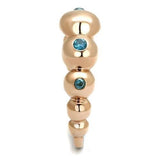 TK3088 - IP Rose Gold(Ion Plating) Stainless Steel Ring with AAA Grade CZ  in Sea Blue - Alamode