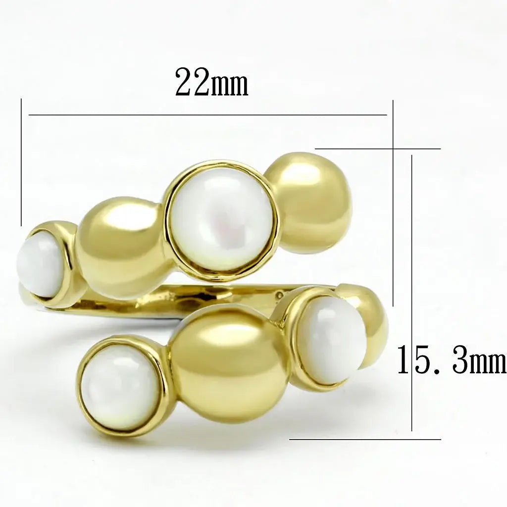 TK3090 - IP Gold(Ion Plating) Stainless Steel Ring with Semi-Precious Coral in Aurora Borealis (Rainbow Effect) - Alamode - Flyclothing LLC