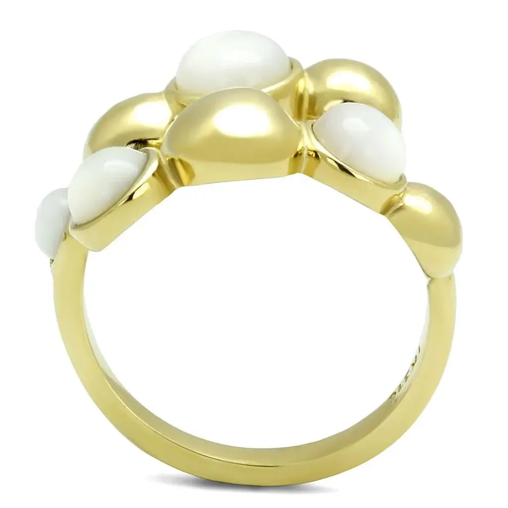 TK3090 - IP Gold(Ion Plating) Stainless Steel Ring with Semi-Precious Coral in Aurora Borealis (Rainbow Effect) - Alamode - Flyclothing LLC