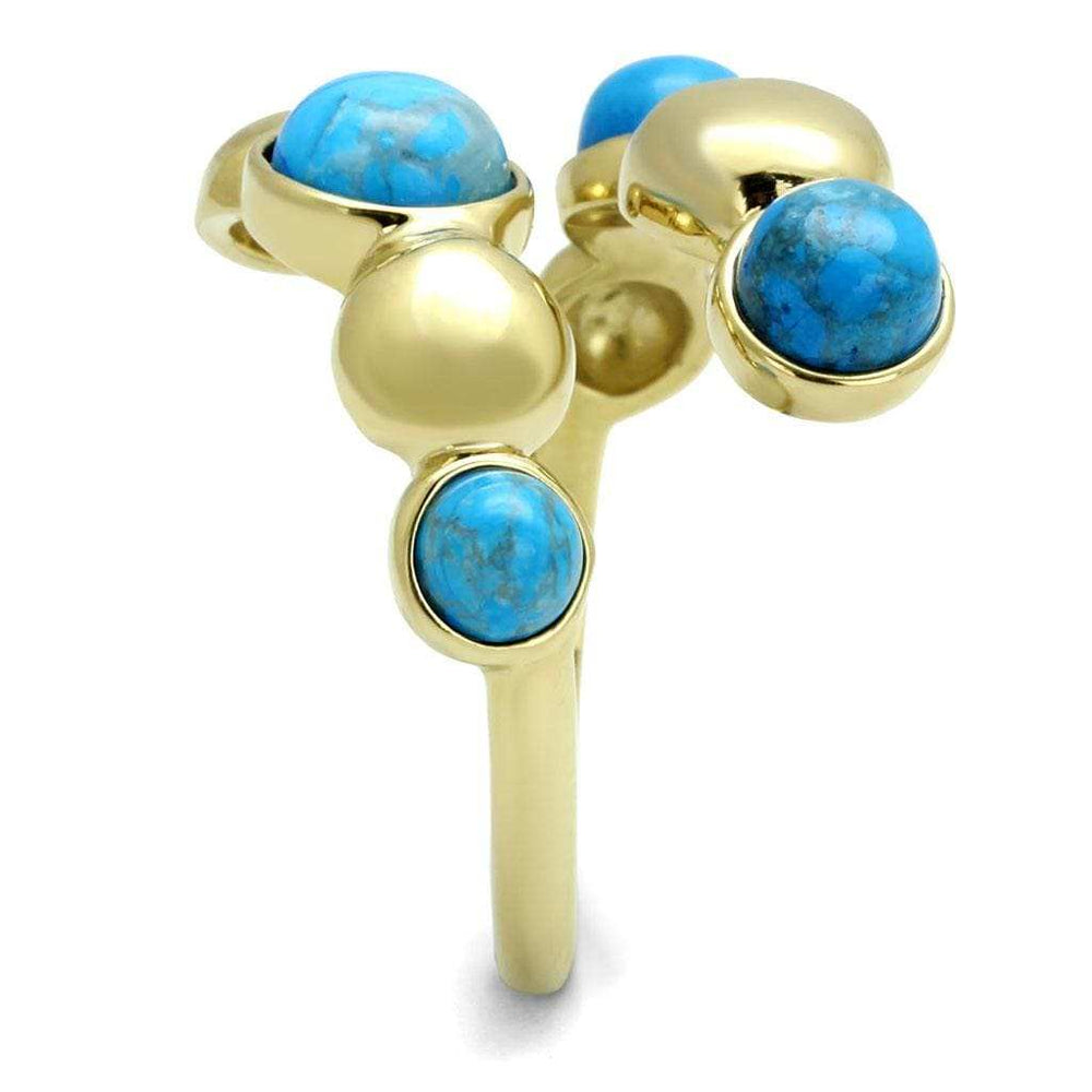 TK3091 - IP Gold(Ion Plating) Stainless Steel Ring with Semi-Precious Turquoise in Sea Blue - Alamode - Flyclothing LLC