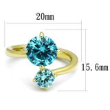 TK3092 - IP Gold(Ion Plating) Stainless Steel Ring with AAA Grade CZ  in Sea Blue - Alamode