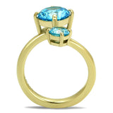 TK3092 - IP Gold(Ion Plating) Stainless Steel Ring with AAA Grade CZ  in Sea Blue