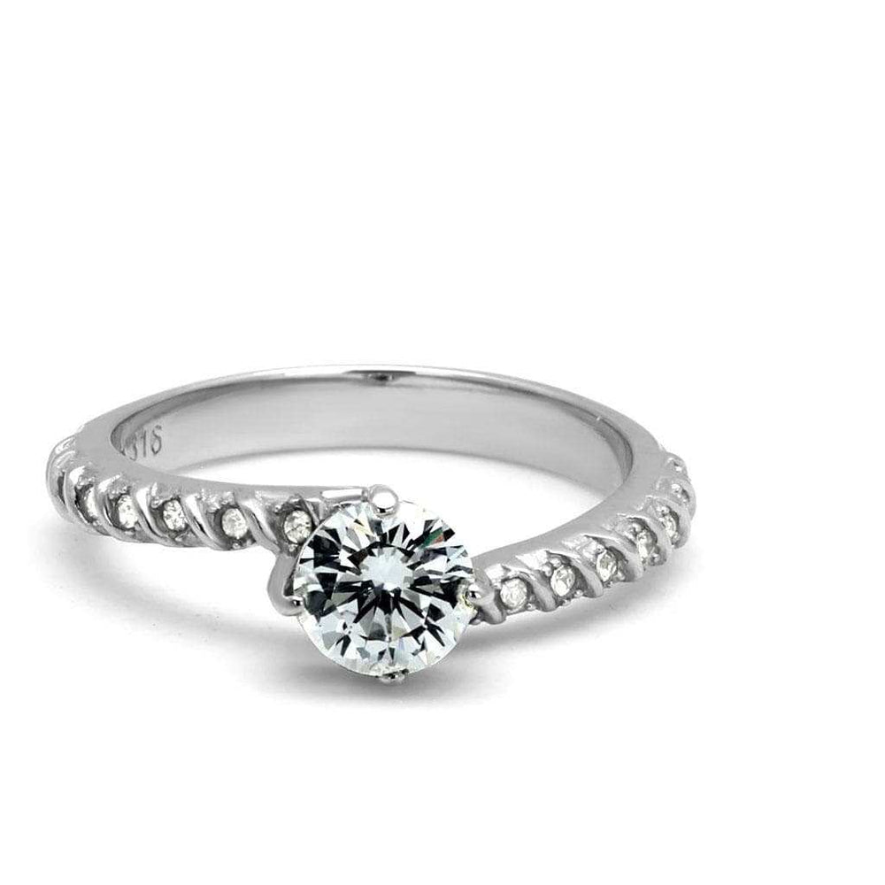 TK3094 - High polished (no plating) Stainless Steel Ring with AAA Grade CZ in Clear - Alamode - Flyclothing LLC