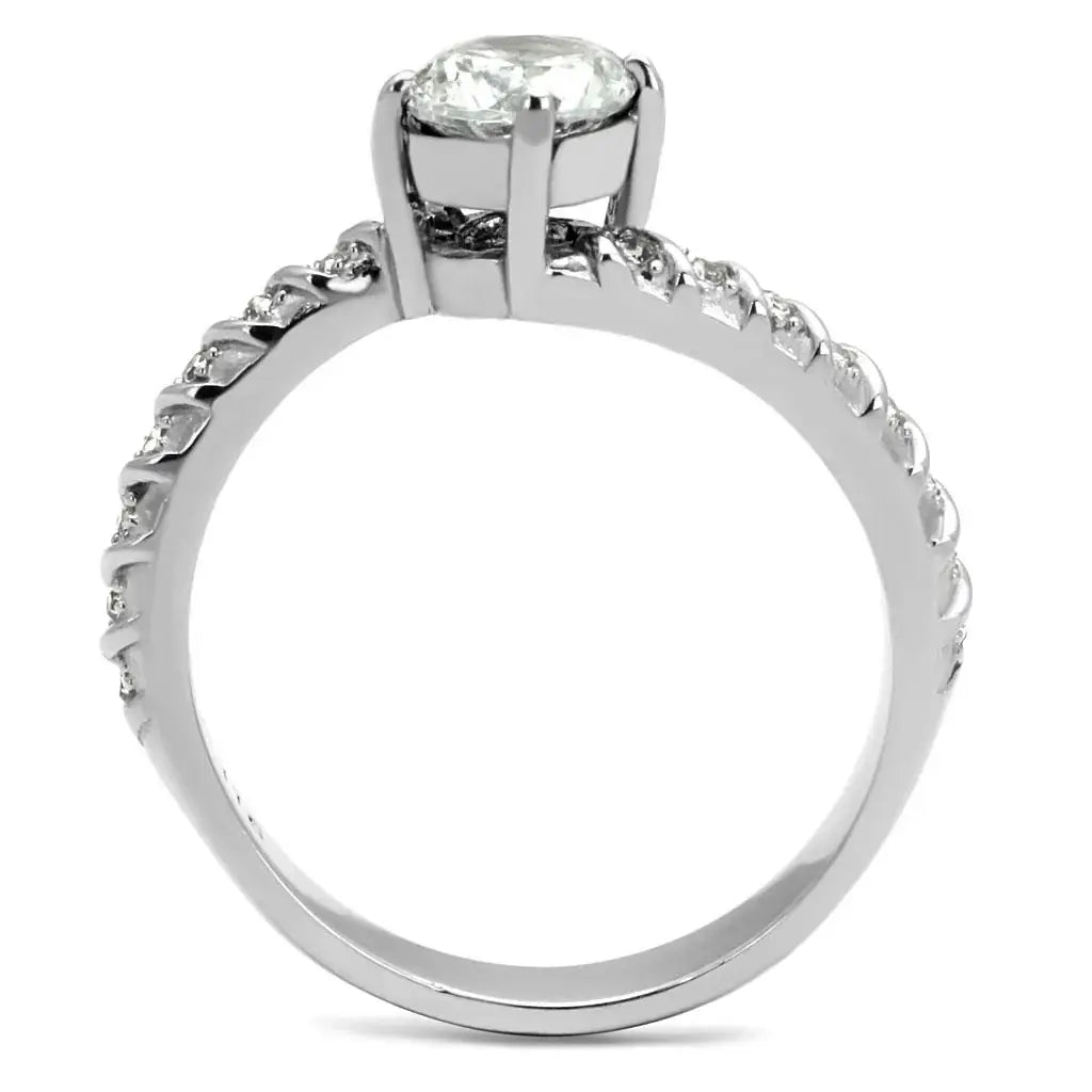 TK3094 - High polished (no plating) Stainless Steel Ring with AAA Grade CZ in Clear - Alamode - Flyclothing LLC