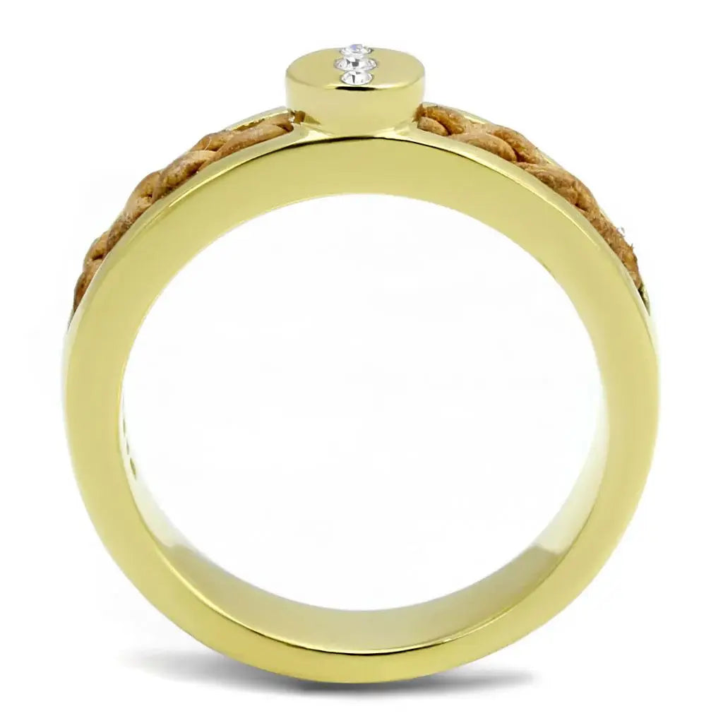 TK3096 - IP Gold(Ion Plating) Stainless Steel Ring with Top Grade Crystal in Clear - Alamode - Flyclothing LLC