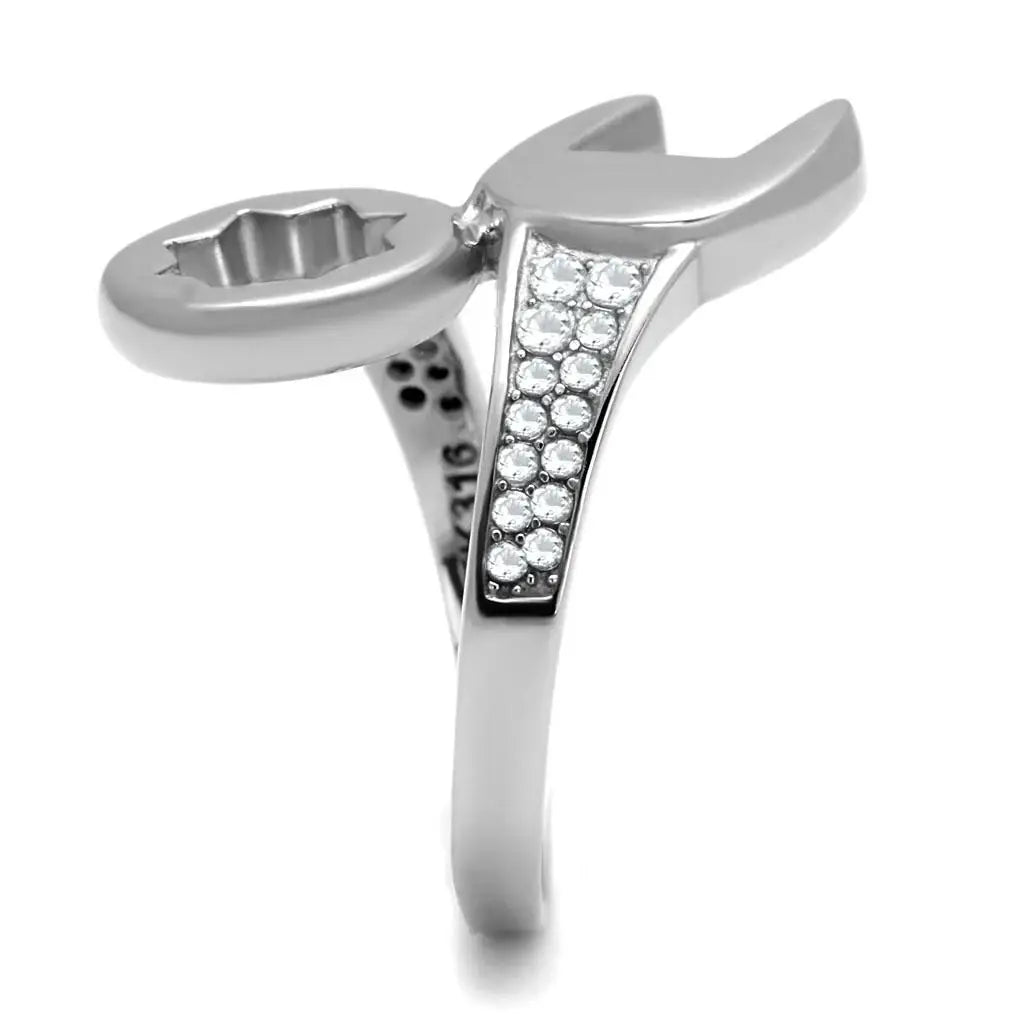 TK3097 - High polished (no plating) Stainless Steel Ring with AAA Grade CZ in Clear - Alamode - Flyclothing LLC