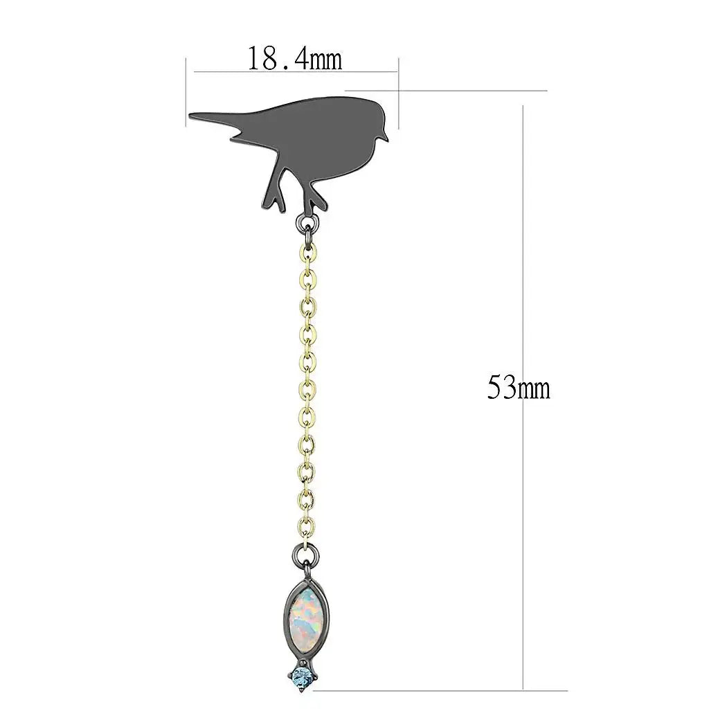TK3098 - IP Gold+ IP Black (Ion Plating) Stainless Steel Earrings with Semi-Precious Opal in Aurora Borealis (Rainbow Effect) - Alamode - Flyclothing LLC