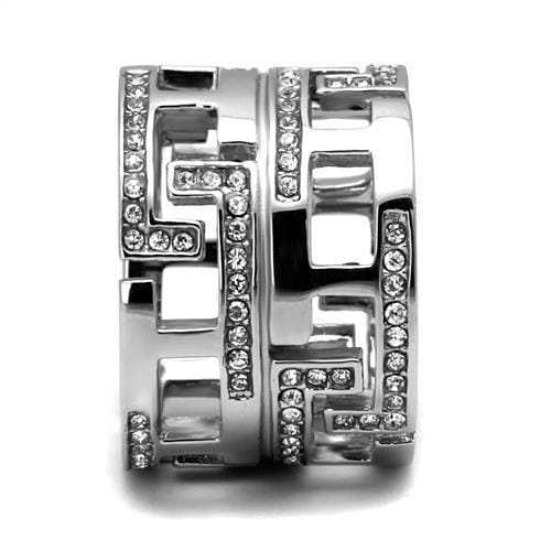 TK3105 - High polished (no plating) Stainless Steel Ring with Top Grade Crystal in Clear - Alamode - Flyclothing LLC