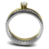 TK3108 - Two-Tone IP Gold (Ion Plating) Stainless Steel Ring with AAA Grade CZ  in Clear - Alamode