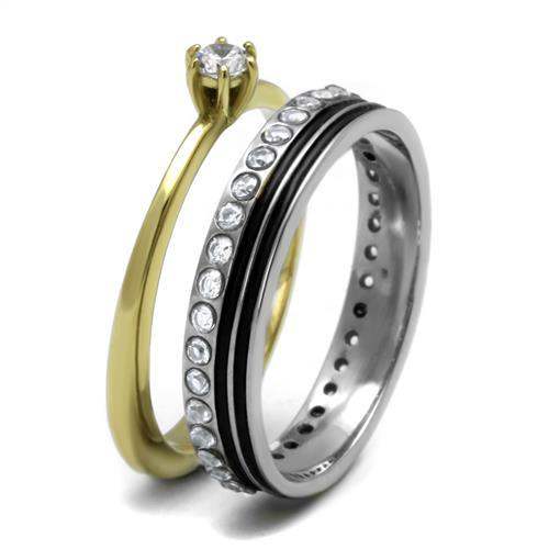 TK3108 - Two-Tone IP Gold (Ion Plating) Stainless Steel Ring with AAA Grade CZ in Clear - Alamode - Flyclothing LLC