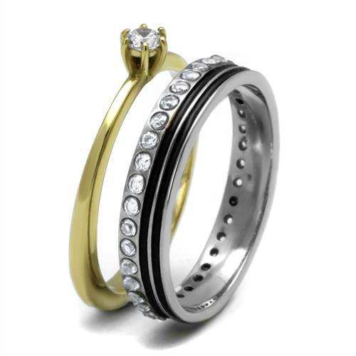 TK3108 - Two-Tone IP Gold (Ion Plating) Stainless Steel Ring with AAA Grade CZ in Clear - Alamode - Flyclothing LLC