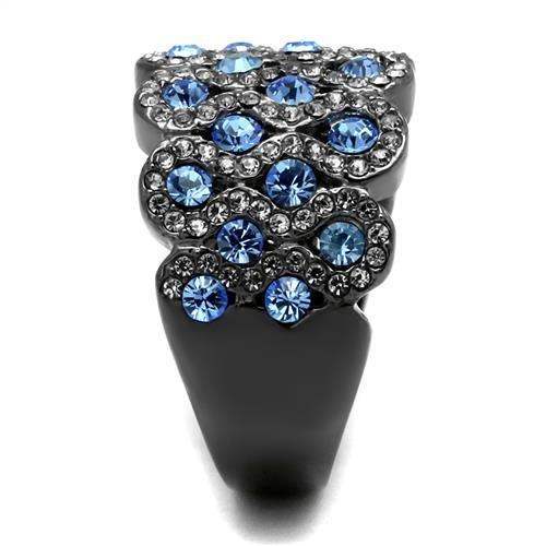 TK3111 - IP Light Black (IP Gun) Stainless Steel Ring with Top Grade Crystal in Light Sapphire - Alamode - Flyclothing LLC