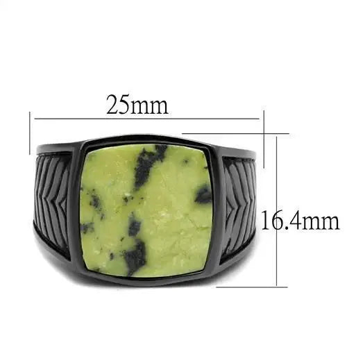 TK3112 - IP Light Black (IP Gun) Stainless Steel Ring with Semi-Precious Topaz Jade in Topaz - Alamode - Flyclothing LLC