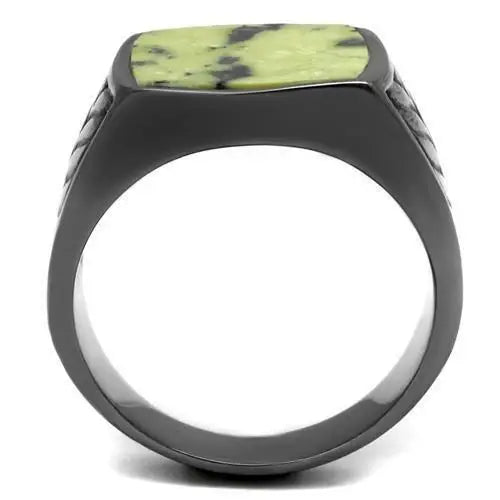 TK3112 - IP Light Black (IP Gun) Stainless Steel Ring with Semi-Precious Topaz Jade in Topaz - Alamode - Flyclothing LLC