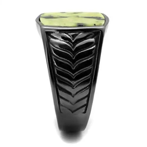 TK3112 - IP Light Black (IP Gun) Stainless Steel Ring with Semi-Precious Topaz Jade in Topaz - Alamode - Flyclothing LLC