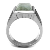 TK3113 - High polished (no plating) Stainless Steel Ring with Synthetic Twinkling in Gray - Alamode
