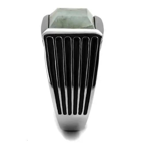 TK3113 - High polished (no plating) Stainless Steel Ring with Synthetic Twinkling in Gray - Alamode - Flyclothing LLC
