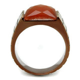 TK3114 - IP Coffee light Stainless Steel Ring with Semi-Precious Cat Eye in Orange - Alamode