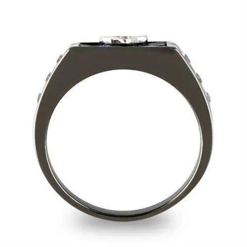 TK3116 - Two-Tone IP Black Stainless Steel Ring with AAA Grade CZ in Clear - Alamode - Flyclothing LLC