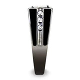 TK3116 - Two-Tone IP Black Stainless Steel Ring with AAA Grade CZ  in Clear - Alamode