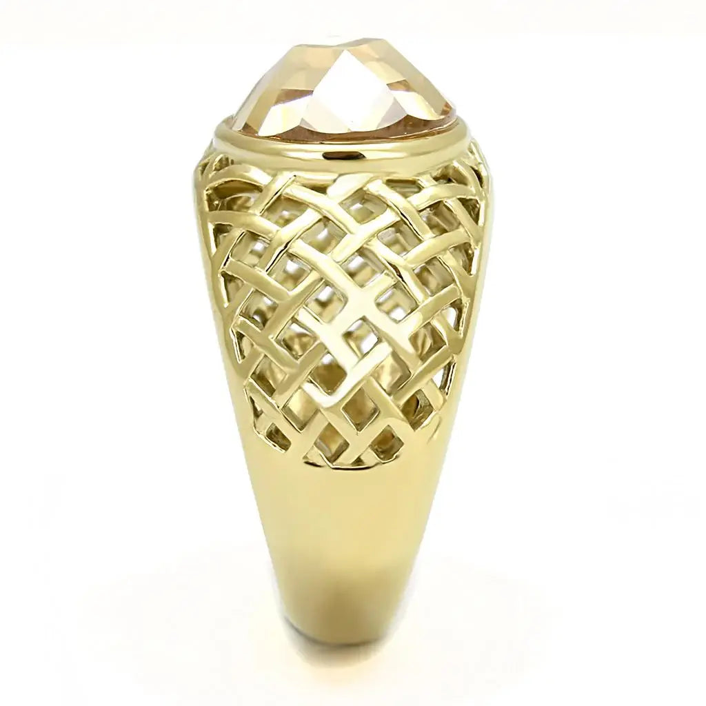TK3122 - IP Gold(Ion Plating) Stainless Steel Ring with AAA Grade CZ in Champagne - Alamode - Flyclothing LLC