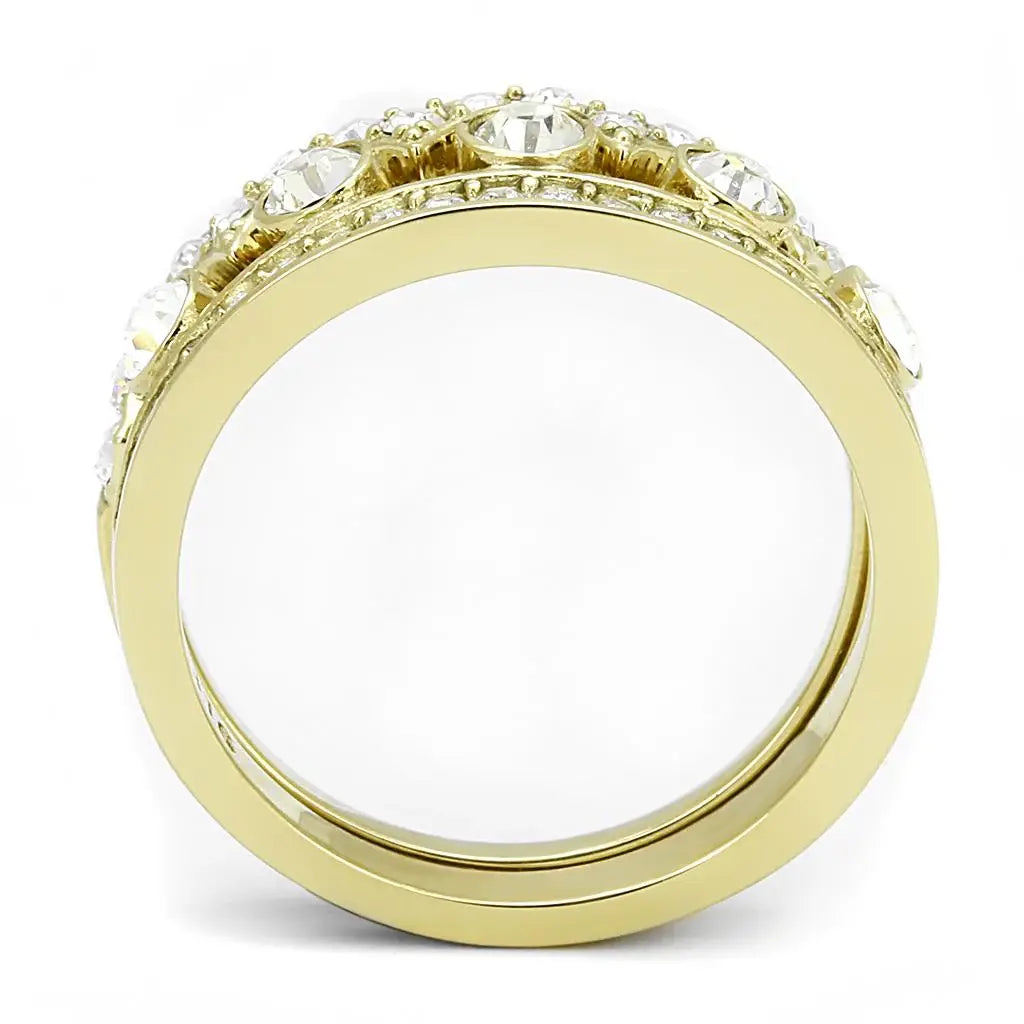 TK3123 - IP Gold(Ion Plating) Stainless Steel Ring with Top Grade Crystal in Clear - Alamode - Flyclothing LLC
