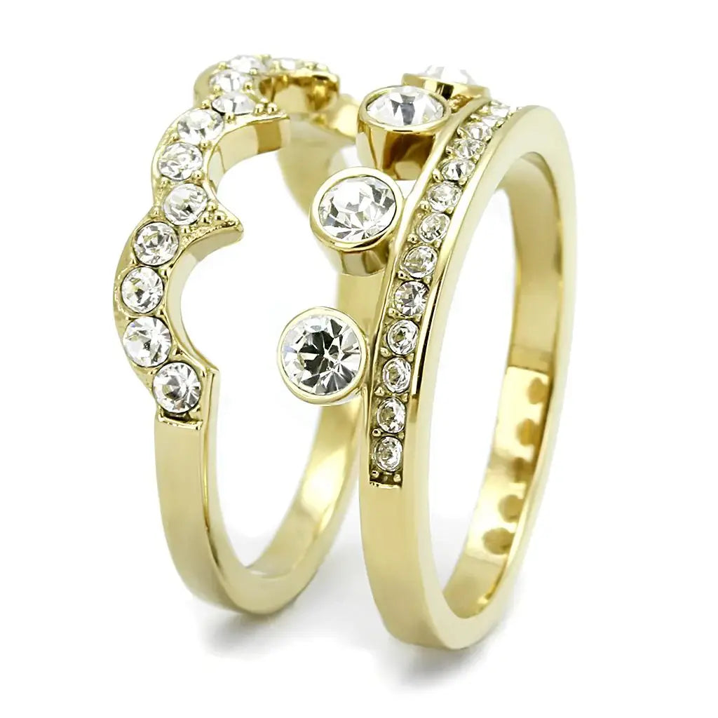 TK3123 - IP Gold(Ion Plating) Stainless Steel Ring with Top Grade Crystal in Clear - Alamode - Flyclothing LLC