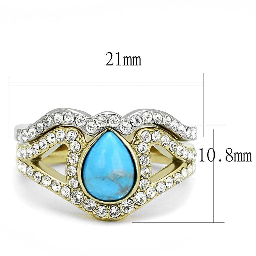 TK3124 - Two-Tone IP Gold (Ion Plating) Stainless Steel Ring with Synthetic Turquoise in Turquoise - Alamode - Flyclothing LLC