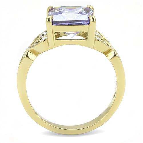 TK3125 - IP Gold(Ion Plating) Stainless Steel Ring with AAA Grade CZ in Light Amethyst - Alamode - Flyclothing LLC