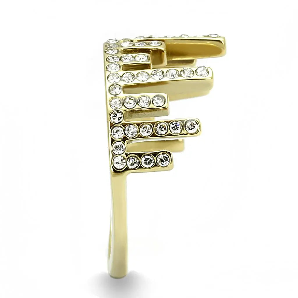 TK3129 - IP Gold(Ion Plating) Stainless Steel Ring with Top Grade Crystal in Clear - Alamode - Flyclothing LLC