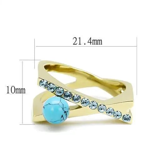 TK3130 - IP Gold(Ion Plating) Stainless Steel Ring with Synthetic Turquoise in Turquoise - Alamode - Flyclothing LLC