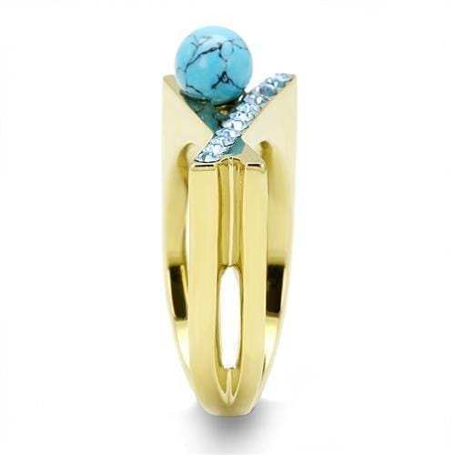 TK3130 - IP Gold(Ion Plating) Stainless Steel Ring with Synthetic Turquoise in Turquoise - Alamode - Flyclothing LLC